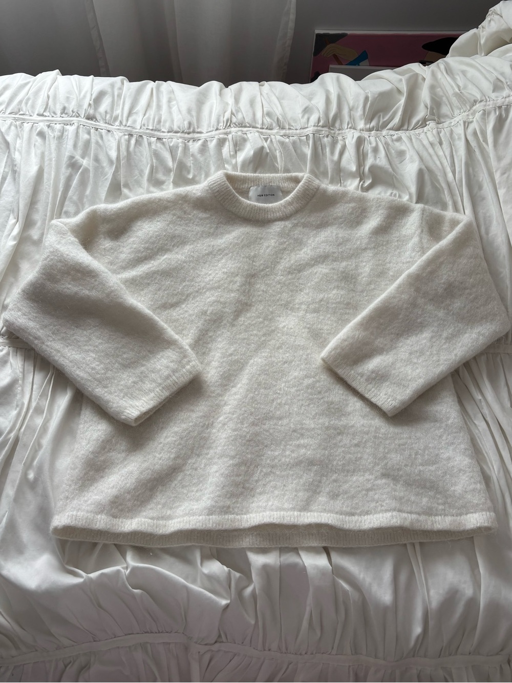 H&M white fuzzy sweater